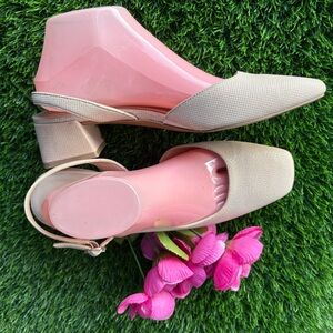 NATURALIZERS JAYLA LEATHER SLING BACK BLOCK HEEL CREAM DORSAY DIAMOND PATTERN